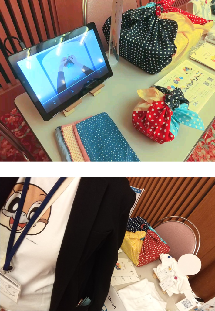 結び方動画を披露、「ぷりばぁぷらす」様のきれいでやさしい声のナレーション入りです。
もずやんTシャツを着て元気に参加。